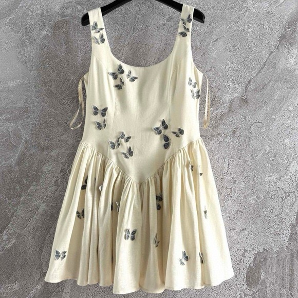 AGUA BY AGUA BENDITA Pluma Drop-Waist Butterfly Mini Dress, size small - Picture 13 of 16